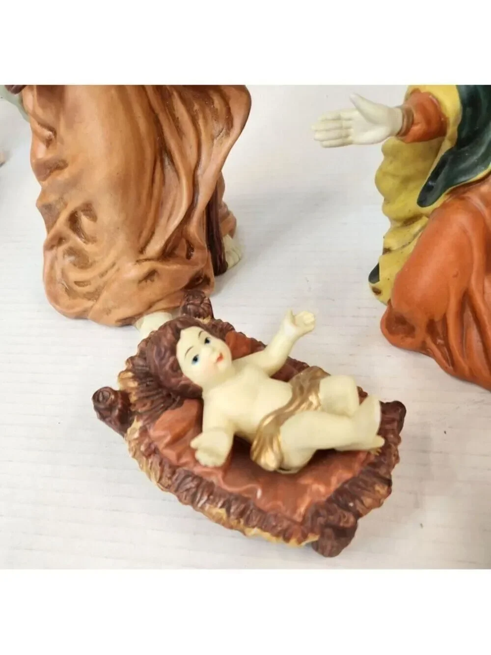 Hand Painted Porcelain Nativity Set 3 Piece Mary Joseph and Baby Jesus Figurines